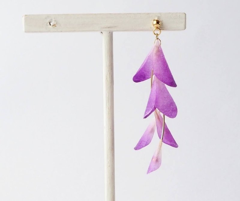 Mino Japanese paper wisteria (one ear) earrings / Clip-On - 耳环/耳夹 - 纸 紫色