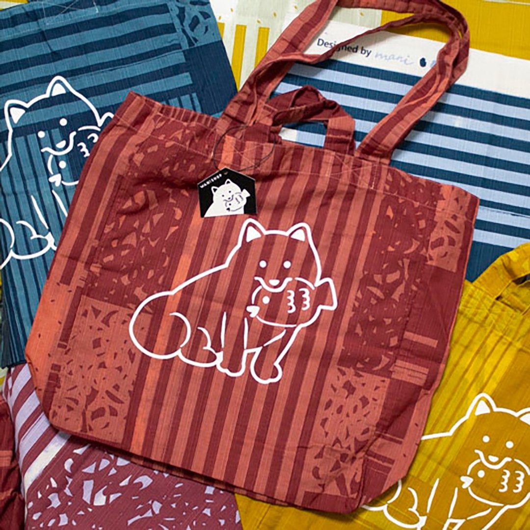 [Dog illustration] Tote bag / 2WAY [Original fabric] - 手提包/手提袋 - 棉．麻 红色