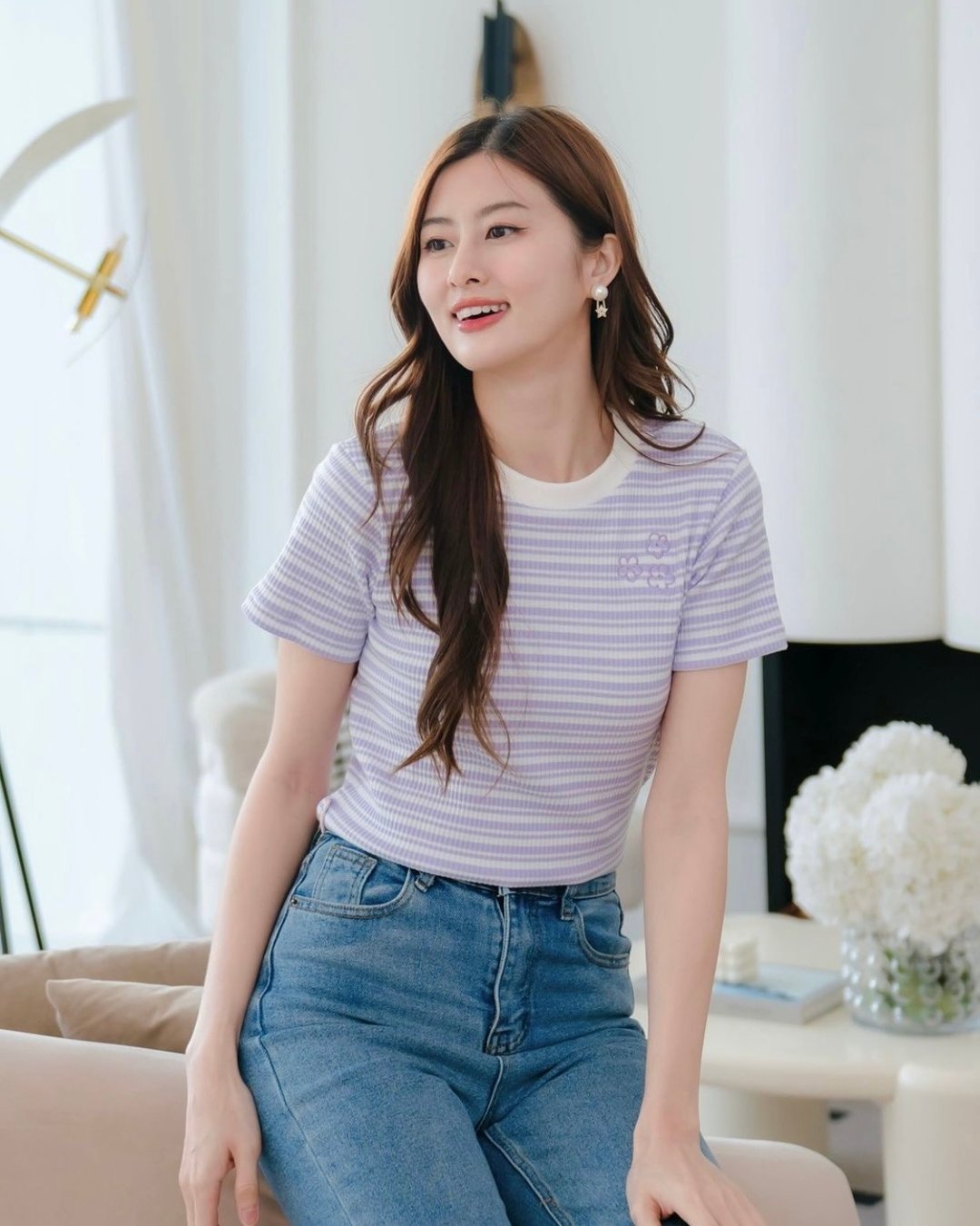 BIRUCHU JOYFUL TEE - Lavender Knitted Striped 紫白色条纹T恤 - 女装 T 恤 - 其他材质 紫色