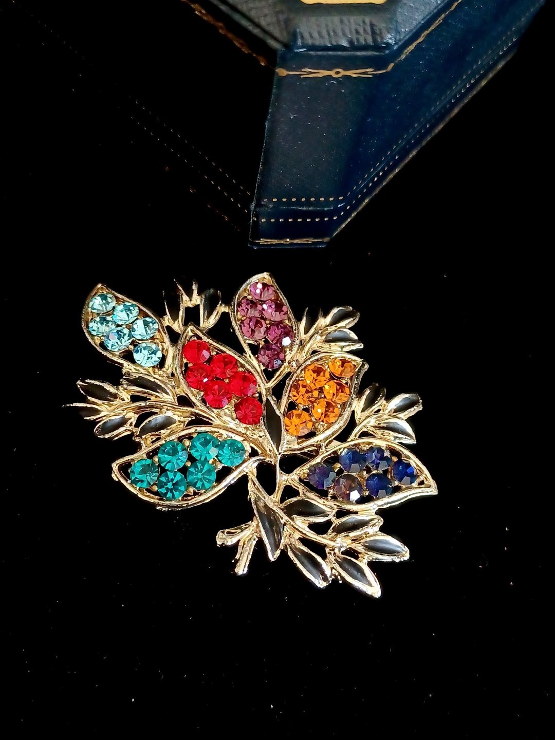 vintage jewelry 典雅彩色满缀莱茵 花卉 别针 - 胸针 - 其他金属 