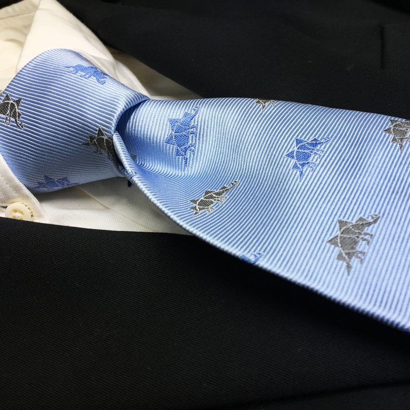 Stegosaurus pattern tie Baby blue necktie - 领带/领带夹 - 丝．绢 蓝色
