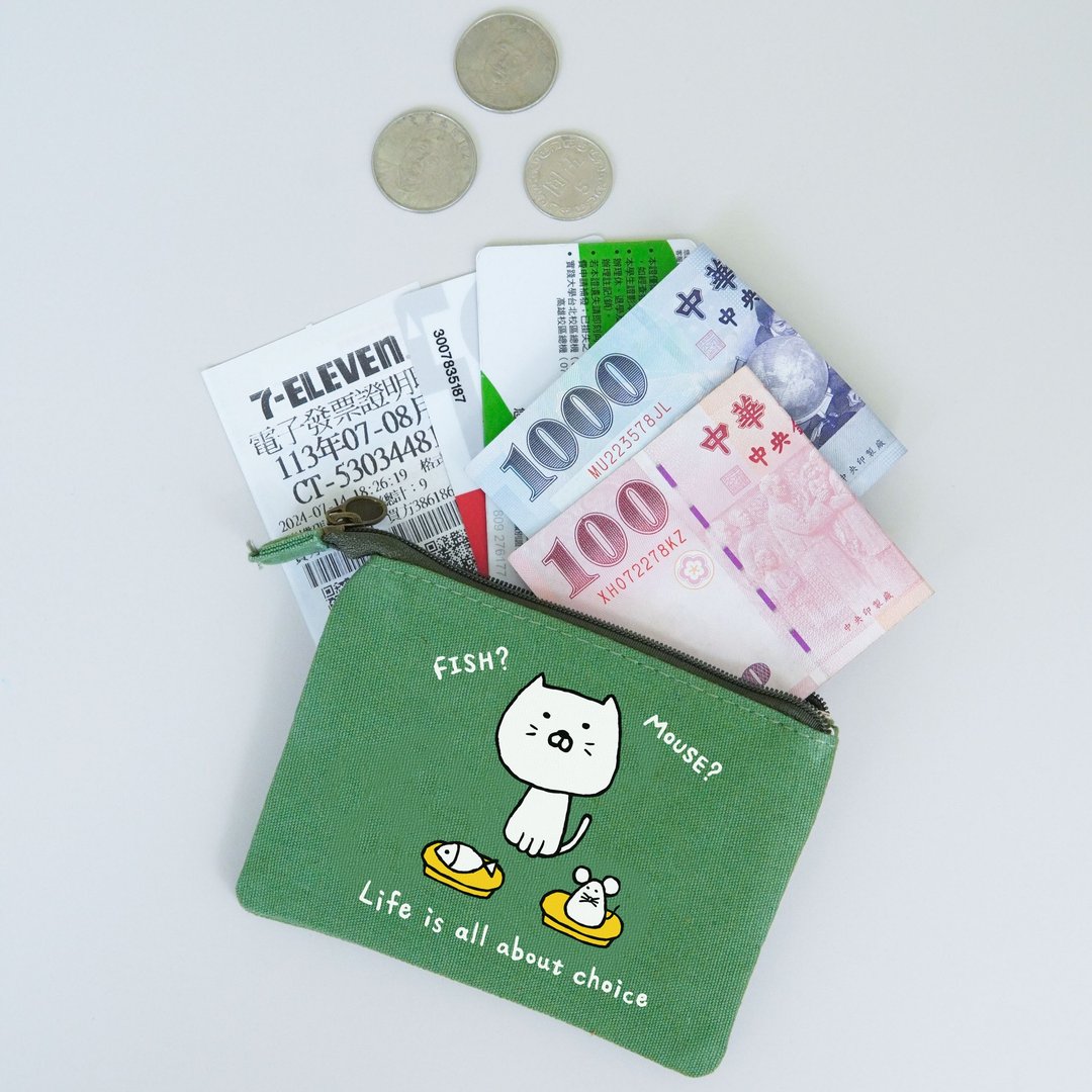 包子猫的为难选择-多层收纳零钱包 - 零钱包 - 棉 绿色