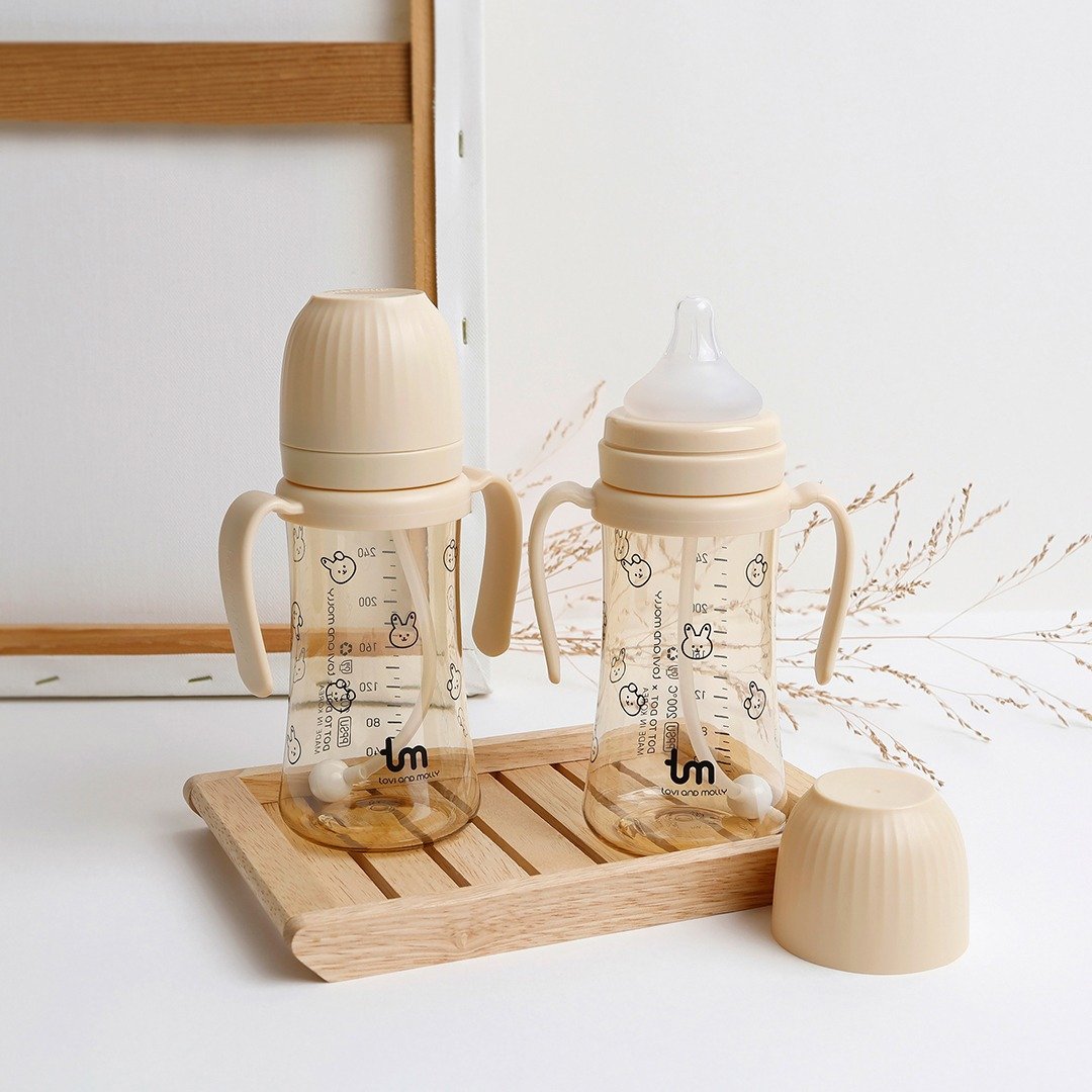 韩国【tovi and molly】宽口 360 度全方位防胀气吸管杯 (奶茶 280ml) - 奶瓶/奶嘴 - 塑料 橘色