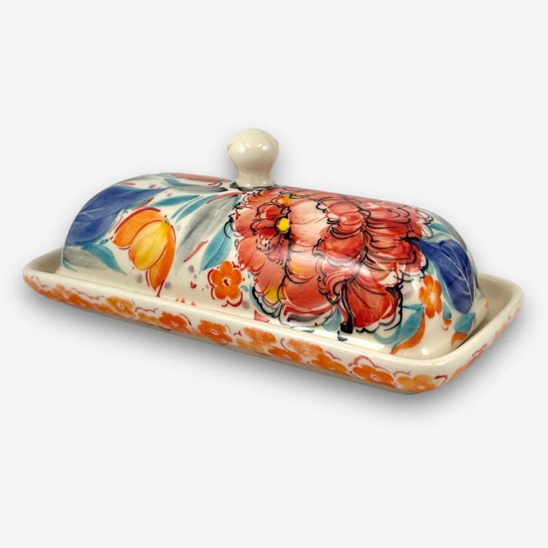 波兰手绘手工陶-奶油盅 19cm 牡丹之舞系列 限量版 - 盘子/餐盘/盘架 - 陶 红色