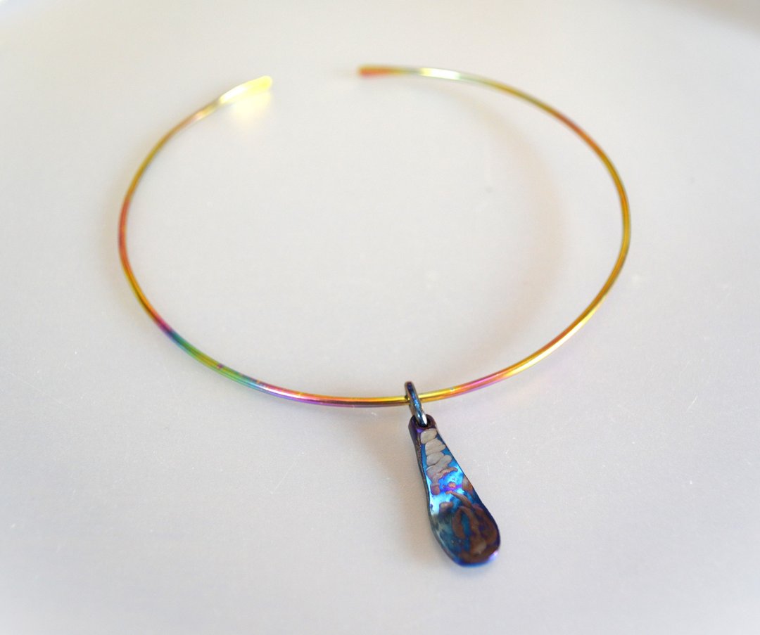 Titanium Choker・钛颈圈=zipper・A= - 颈链 - 其他金属 蓝色