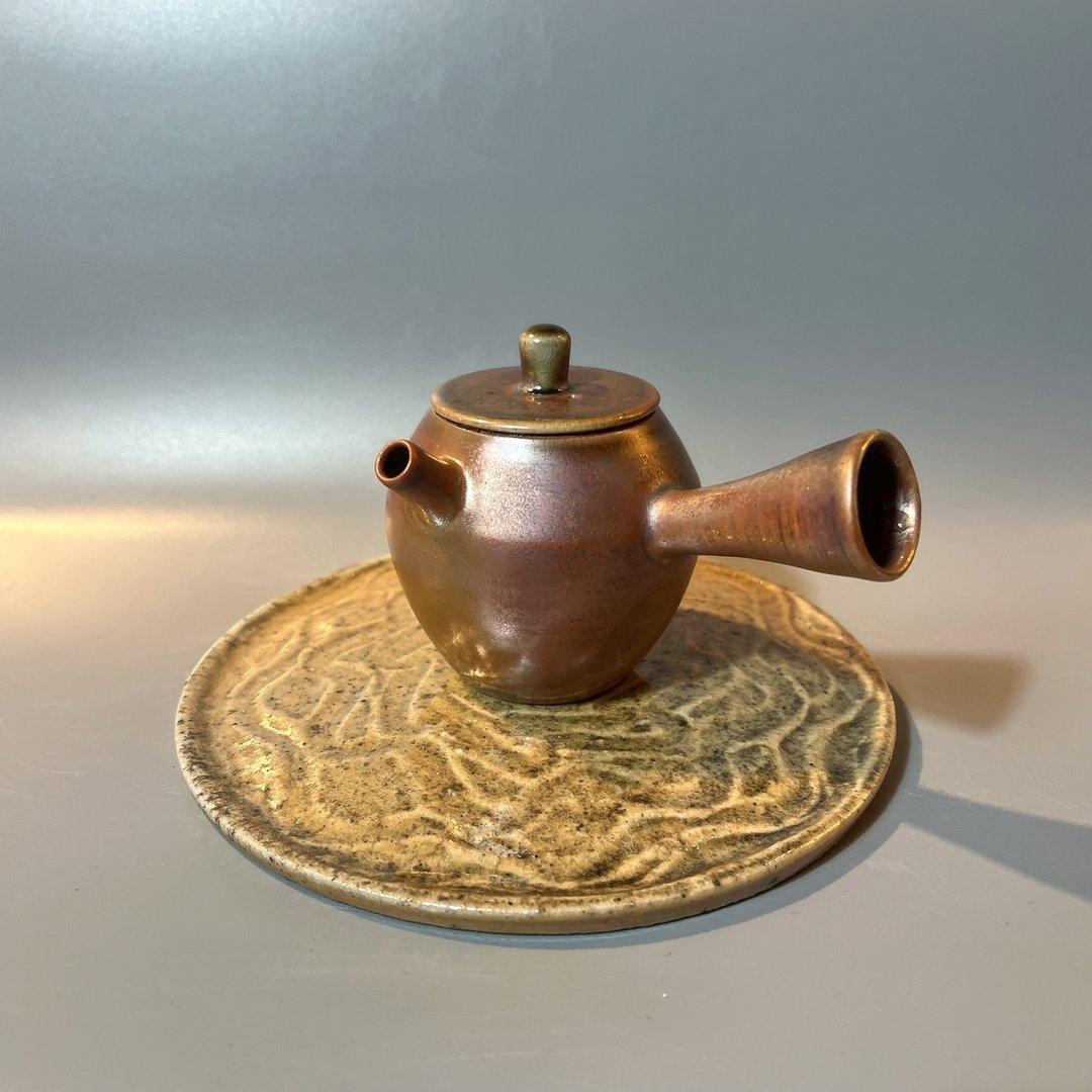 柴烧金彩玫瑰金侧把茶壶 / 小平凡手作 - 茶具/茶杯 - 陶 