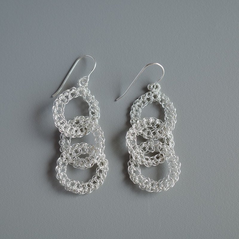 结 – 金属钩织耳饰　银色款 - 耳环/耳夹 - 铜/黄铜 银色