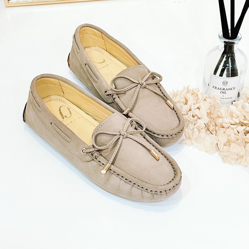 牛皮豆豆鞋-牛灰 - 女款休闲鞋 - 真皮 