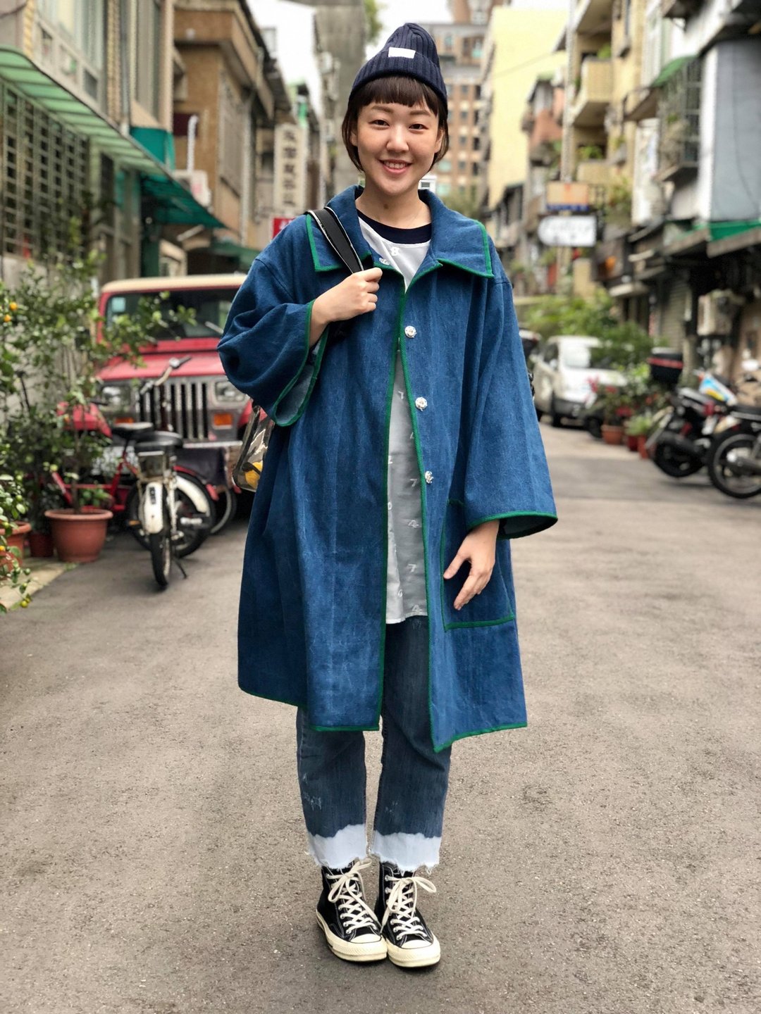 滚边牛仔斗篷式外套 - 女装休闲/机能外套 - 棉 蓝色