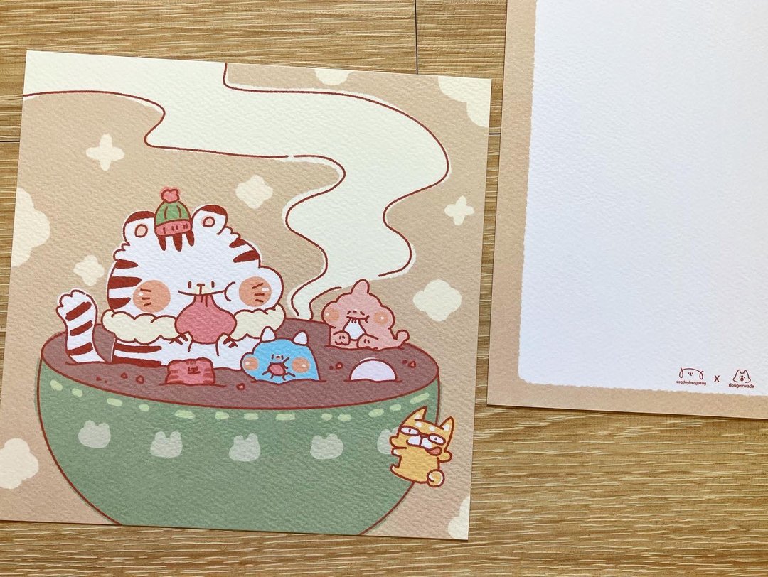 狗狗夹星/原创方形明信片/ 红豆汤 - 卡片/明信片 - 纸 
