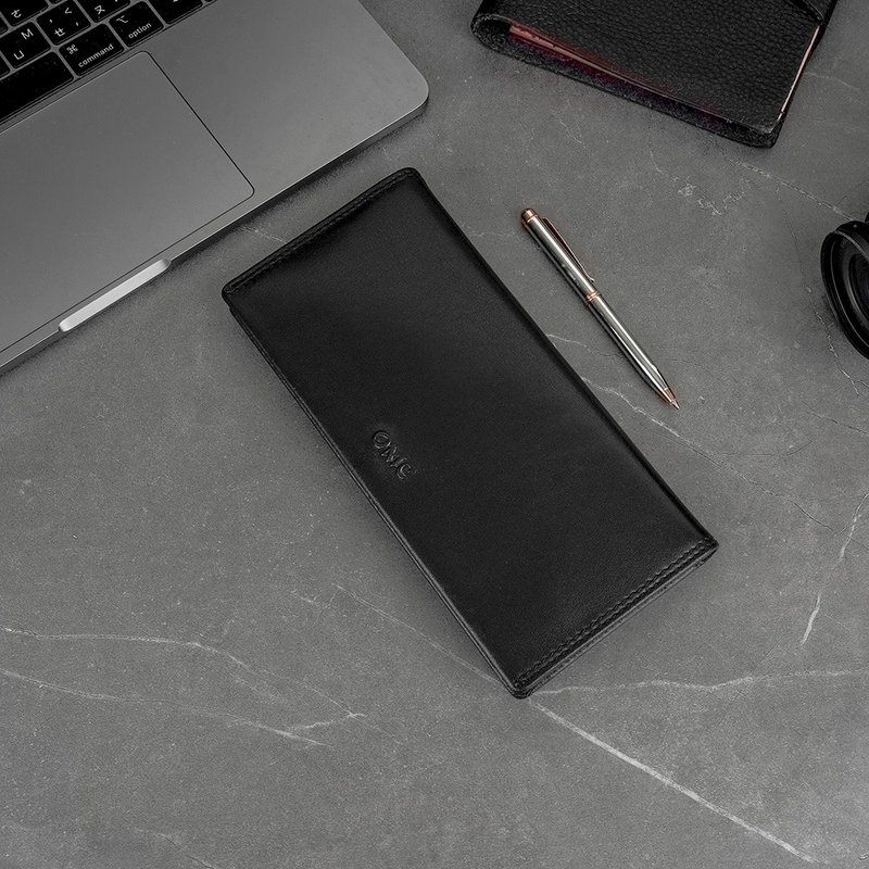 绅士平纹12卡2照加围牛皮长夹25810 - 皮夹/钱包 - 真皮 黑色