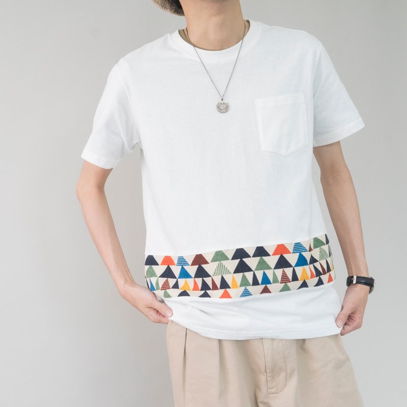 夏季新品 民族风图腾元素 灯芯绒拼接圆领短袖tee恤 纯棉透气 - 男装上衣/T 恤 - 棉．麻 白色