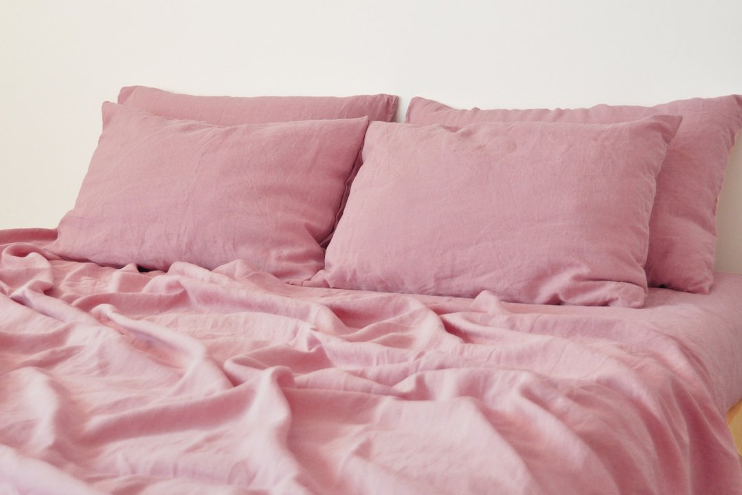 Rose pink linen flat sheet / Linen bedsheet / Softened stonewashed linen sheet - 寝具 - 亚麻 粉红色