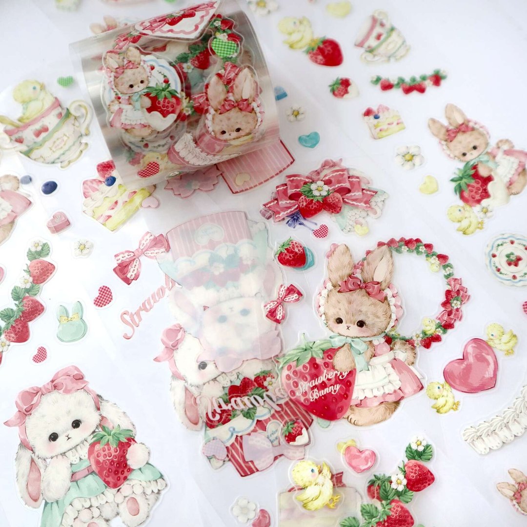 Cherish365【Happiness Strawberry Forest】轧型 水晶油墨 白墨 PET 胶带 CHO396B - 纸胶带 - 防水材质 红色
