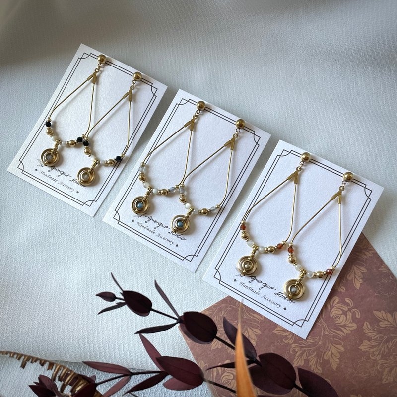 矿石铜珠黄铜耳环 耳夹 - 耳环/耳夹 - 半宝石 金色