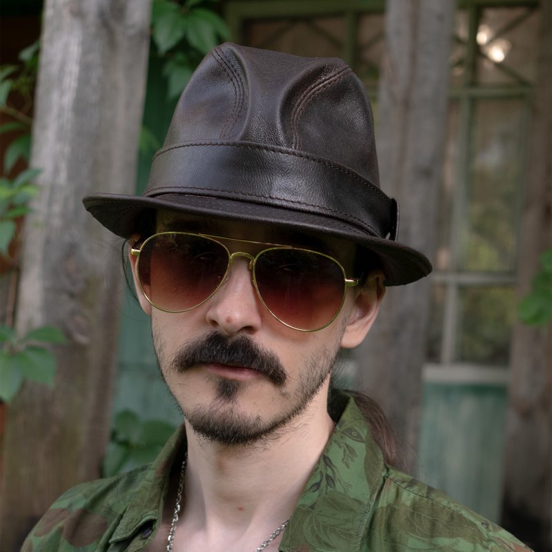 Mickey O'Neil hat / Fedora Leather Hat / leather hat / Snatch - 帽子 - 真皮 咖啡色