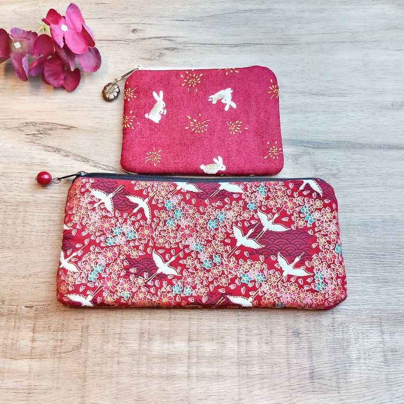 拉链包 散纸包 笔袋 化妆袋 收纳包两件套 (PS-064) - 化妆包/杂物包 - 棉．麻 红色