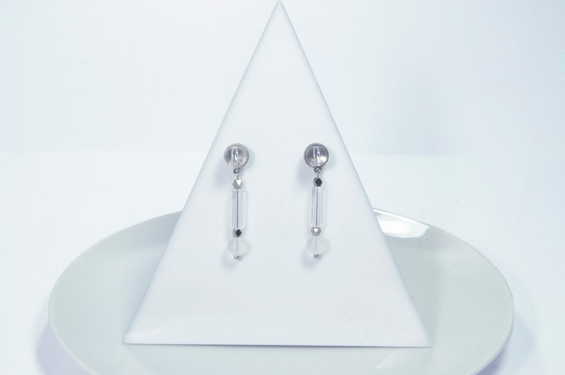 Space age透明椭圆金属耳环 - 耳环/耳夹 - 玻璃 银色