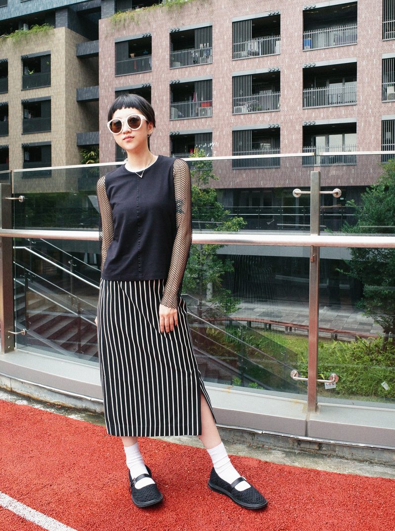 UUIN   _ 黑白直条窄裙 - 裙子 - 棉．麻 