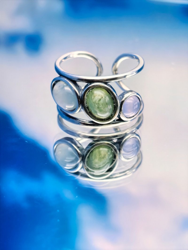 纯银系列 - 冰种翡翠蛋面纯银戒指 - 戒指 - 宝石 