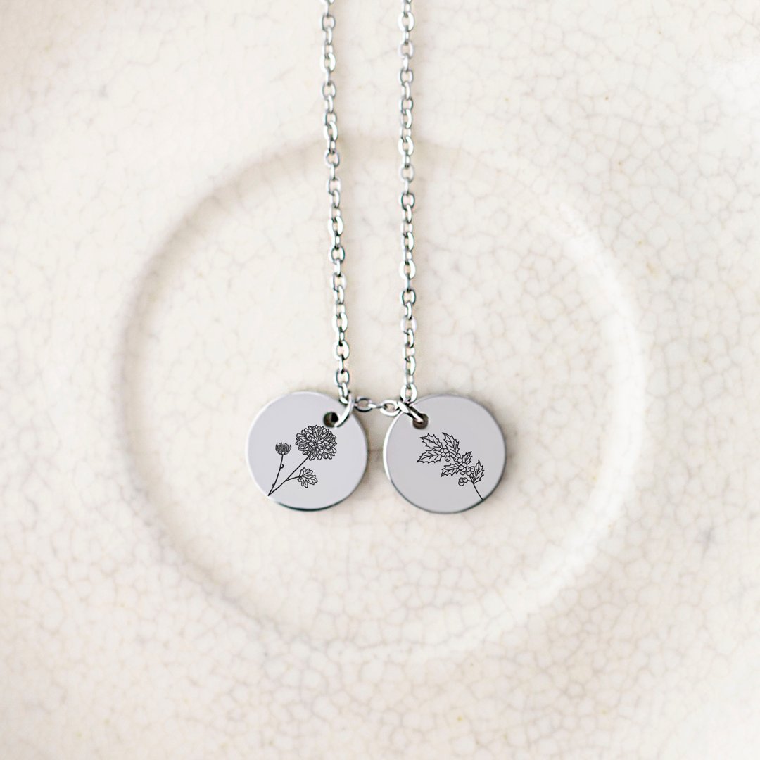 Custom Flower Necklace Birth Month Personalized Gifts Mom Birth Necklaces Custom - 项链 - 其他金属 银色
