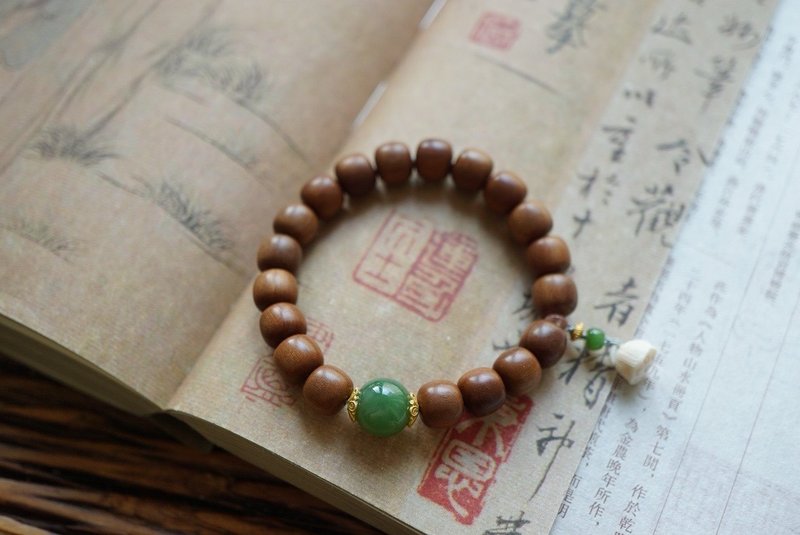 9mm索迈尔 原生老山檀 碧玉猫眼圆珠设计单圈手串s - 手链/手环 - 木头 咖啡色
