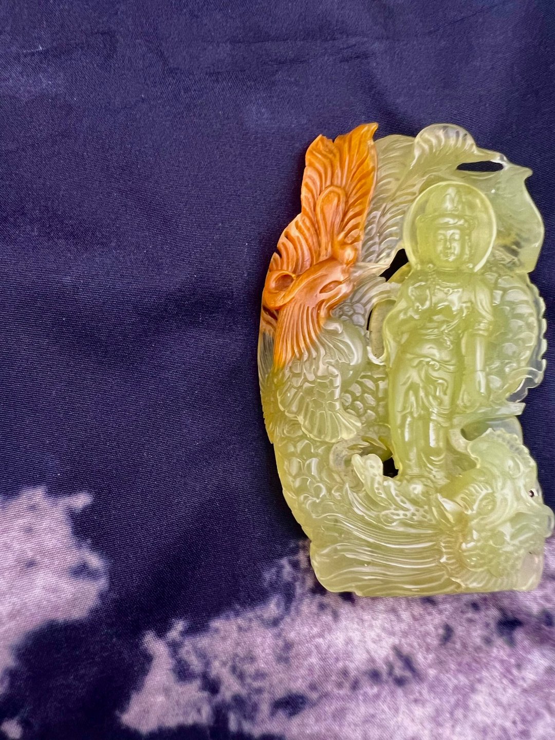 静御 - 非常美高品天然花玉龙凤观音菩萨摆件/可站立/珍藏/送礼/ - 摆饰 - 玉石 绿色