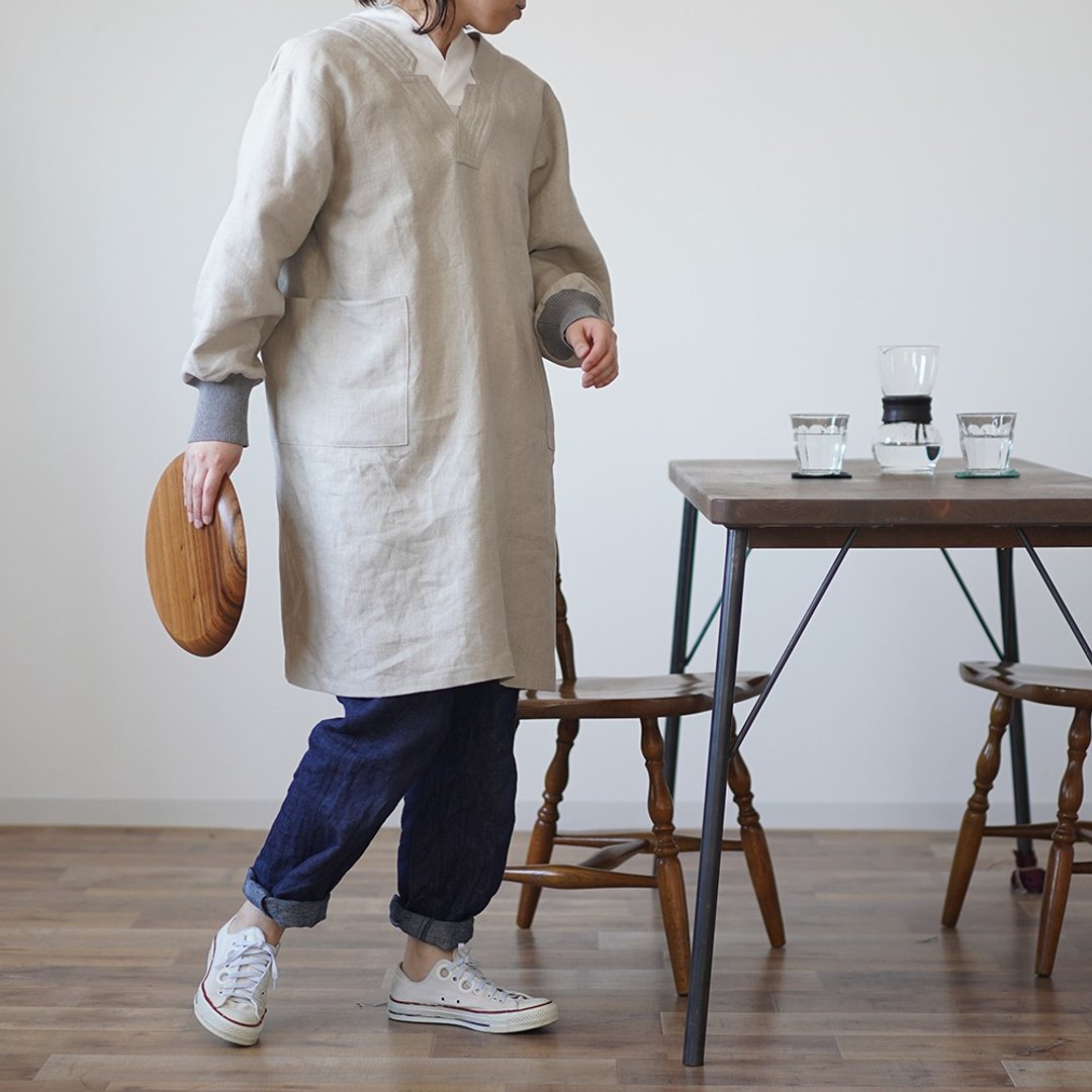 wafu --Midweight Linen Kappogi Japanese Apron / Flax Beige z005c-amn2 - 围裙 - 亚麻 卡其色