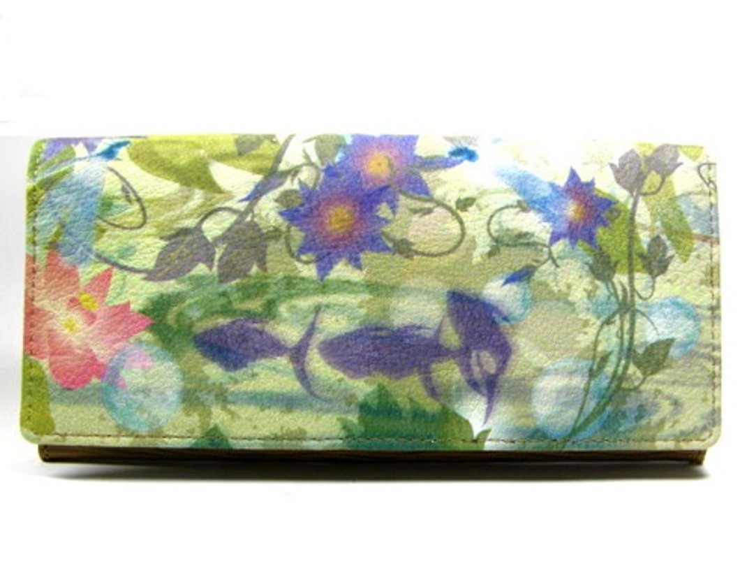 water lilies long wallet - 皮夹/钱包 - 真皮 绿色