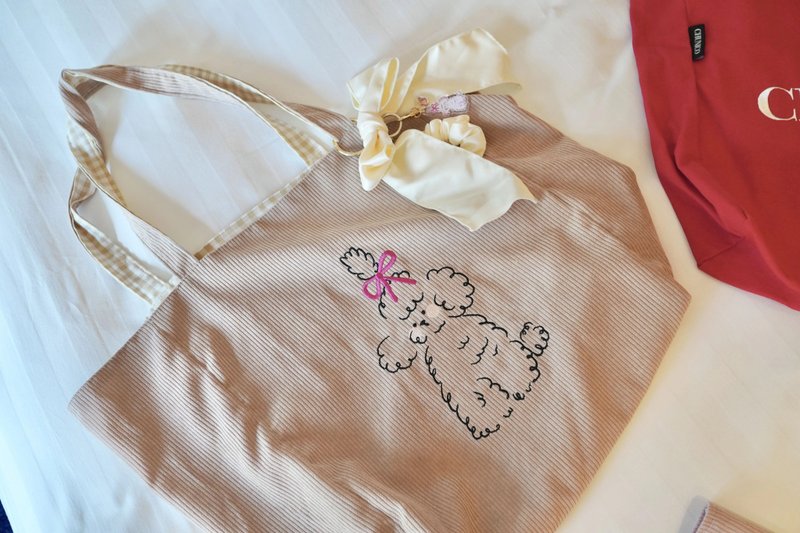 【Pinkoi 线下活动预购商品】Oh là là Pets!双面绒糖托特 奶茶 - 手提包/手提袋 - 棉．麻 卡其色