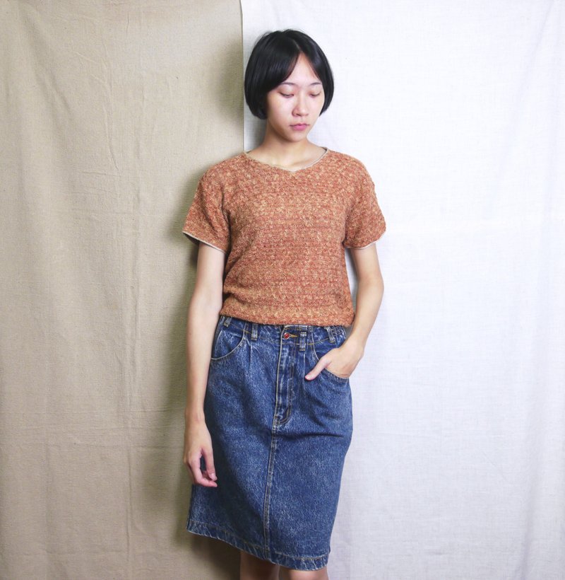 FOAK古着 落日橘红镂空钩织上衣 - 女装上衣 - 棉．麻 