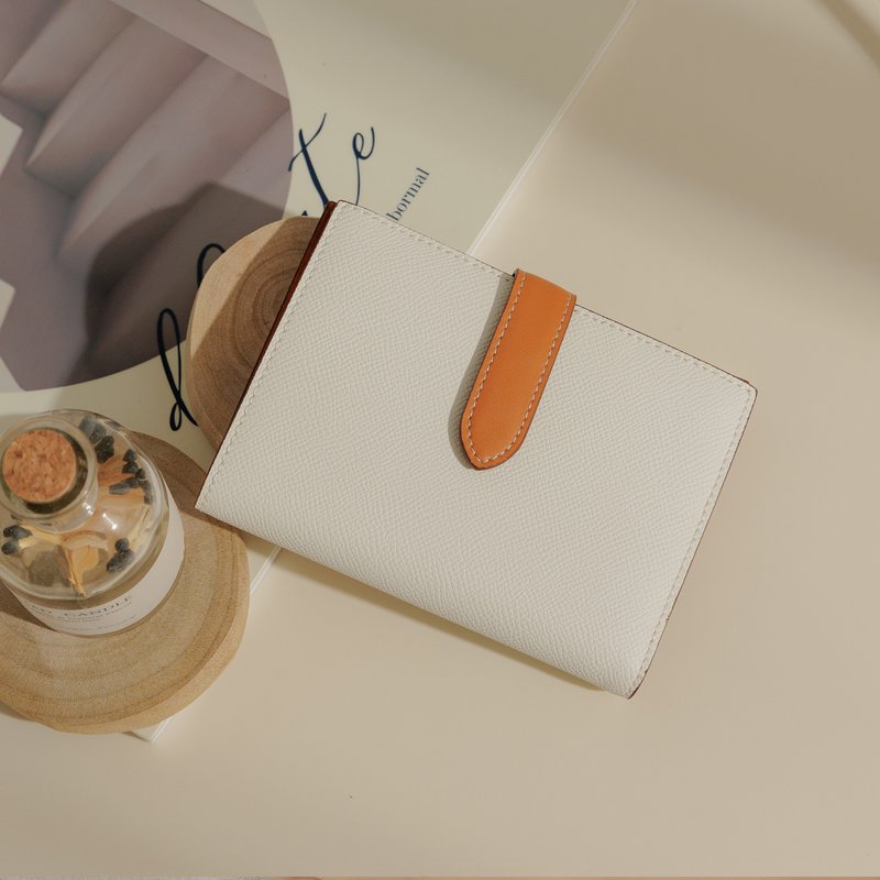 叠色感短夹-白橘色 - 皮夹/钱包 - 真皮 白色