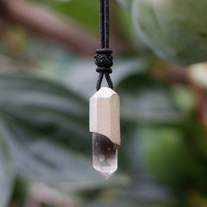 原创手工 纯银镶水晶原石矿石配绳小颗吊坠 - 吊饰 - 水晶 银色