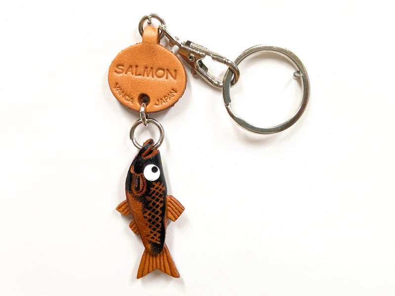 鲑鱼 迷你 真皮钥匙圈 手作 日本制 立体造型 VANCA - 钥匙链/钥匙包 - 真皮 咖啡色
