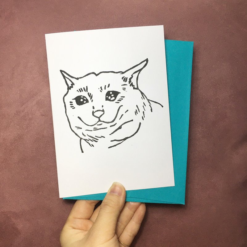 Hand-printed card - Sad Cat Meme - 卡片/明信片 - 纸 
