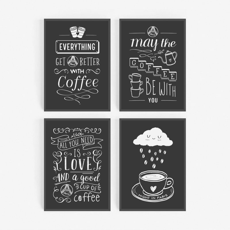 coffee chalkboard art,4张 可定制化 咖啡店海报 挂画 - 订制画像 - 纸 
