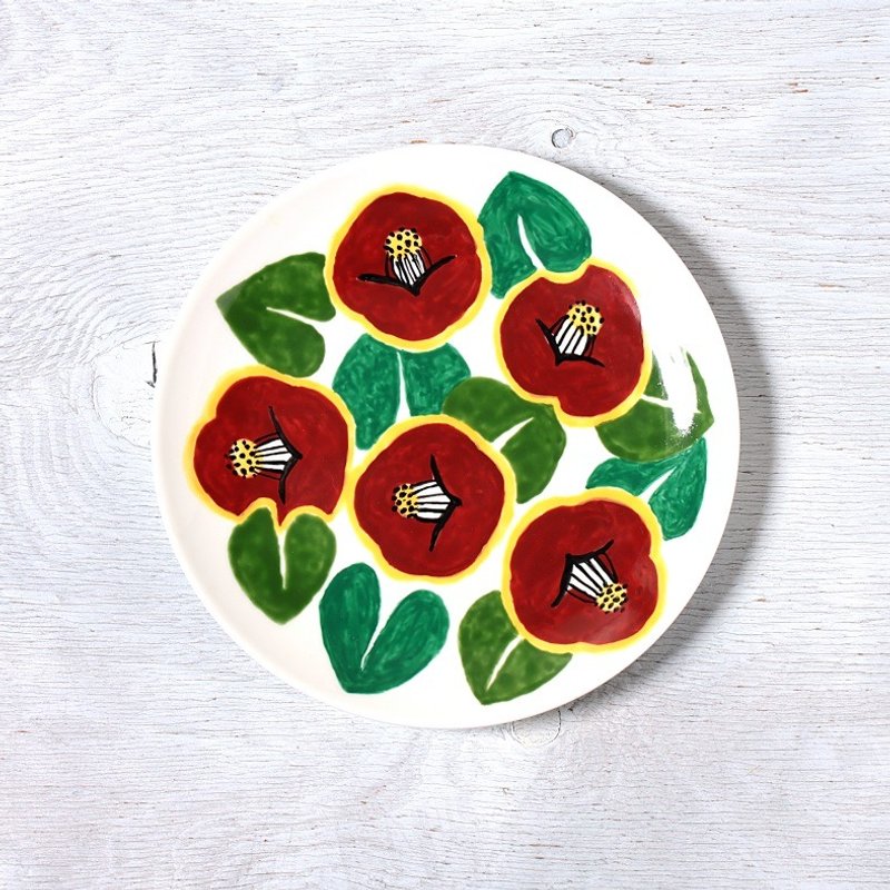 Smile camellia Brown color painting plate - 浅碟/小碟子 - 硅胶 咖啡色