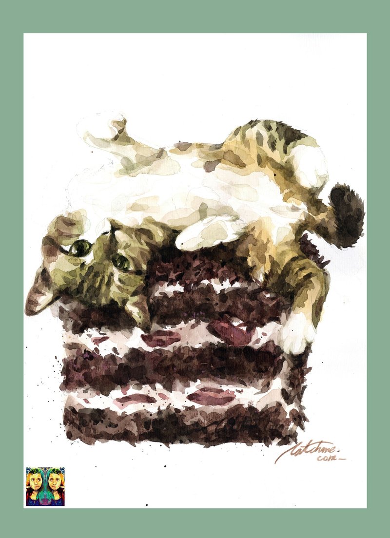 猫樱桃蛋糕2_手绘原作(仅此一件) - 海报/装饰画/版画 - 纸 
