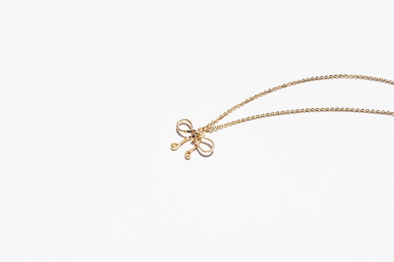 《女孩系列》18K包金 礼物Gift  蝴蝶结极细锁骨链 - 锁骨链 - 宝石 