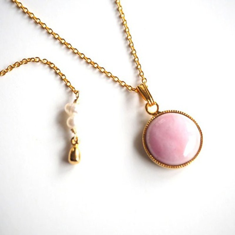 [Cherry Blossom] Cloisonne Mini Circle ♡ Freshwater Pearl Necklace - 项链 - 玻璃 