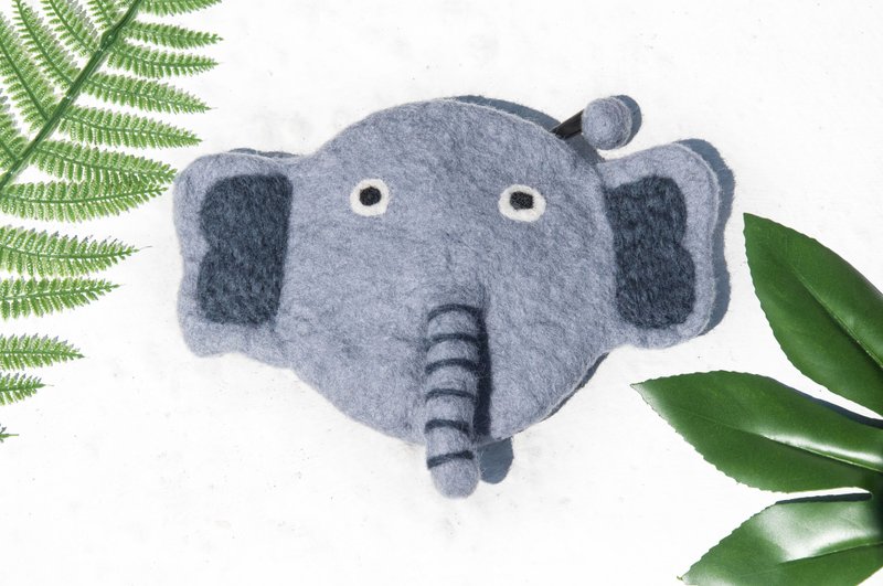 羊毛毡小物袋/羊毛毡收纳袋/零钱包/悠游卡套/羊毛毡钱包-灰大象 - 零钱包 - 羊毛 灰色