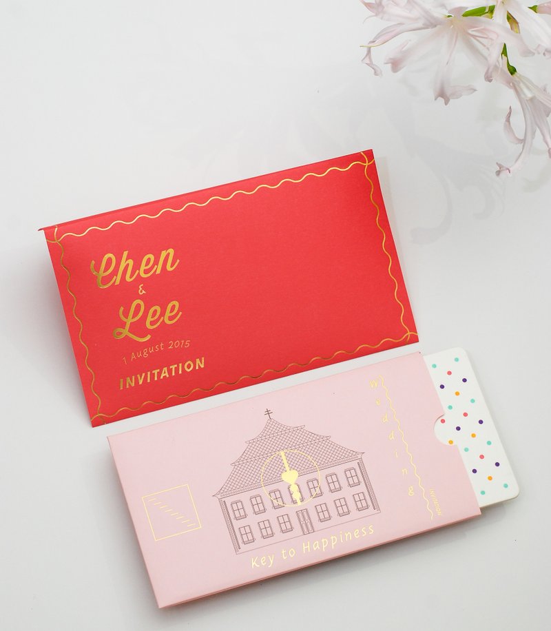 金余喜帖 西式 喜帖 粉红色 城堡 样本费 - 喜帖 - 纸 粉红色