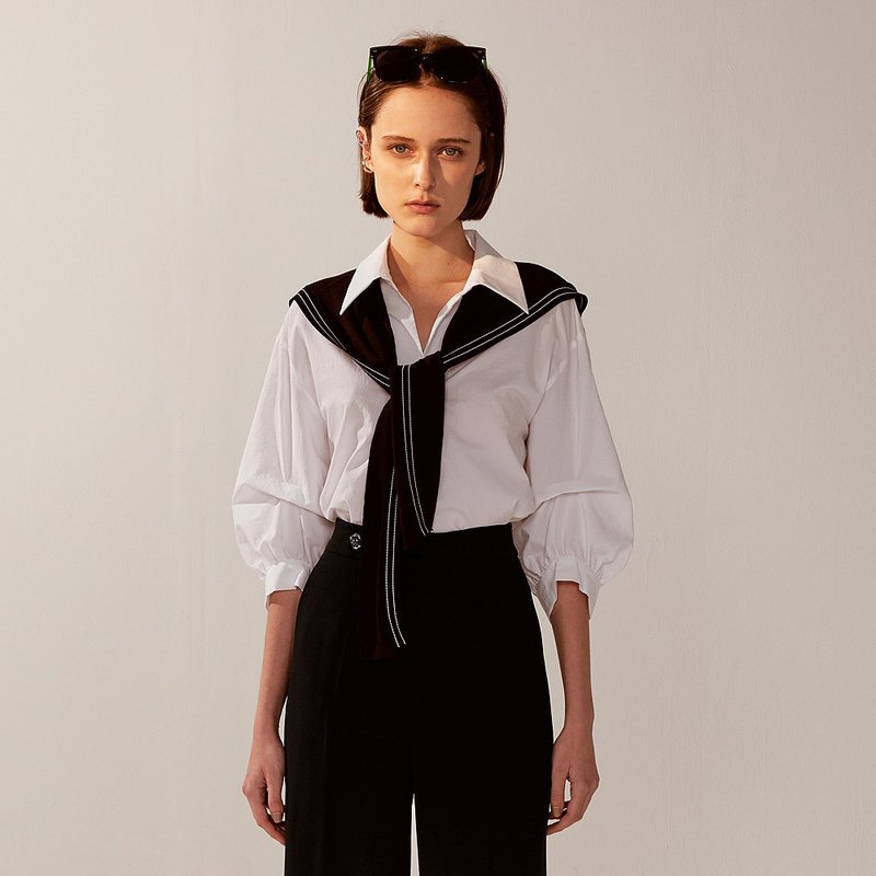 AVVJOY | 白色兩件式披肩五分袖上衣 - 女装上衣 - 其他材质 白色