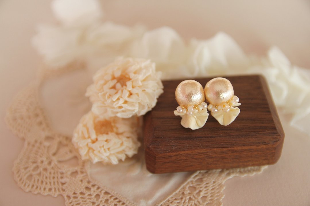 耳环 饰品 花耳环 花办耳环 珍珠耳环 干花耳环 少女风 日系作品 - 耳环/耳夹 - 丝．绢 粉红色