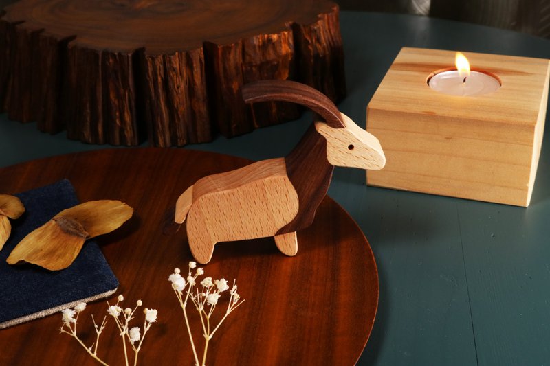 疗愈系木偶 x 心愈伙伴 - 弯角剑羚 - 玩偶/公仔 - 木头 白色