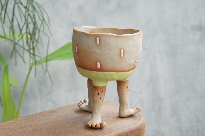 三脚花盆，手工陶瓷，手工制作，圆点图案 - 花瓶/陶器 - 陶 绿色