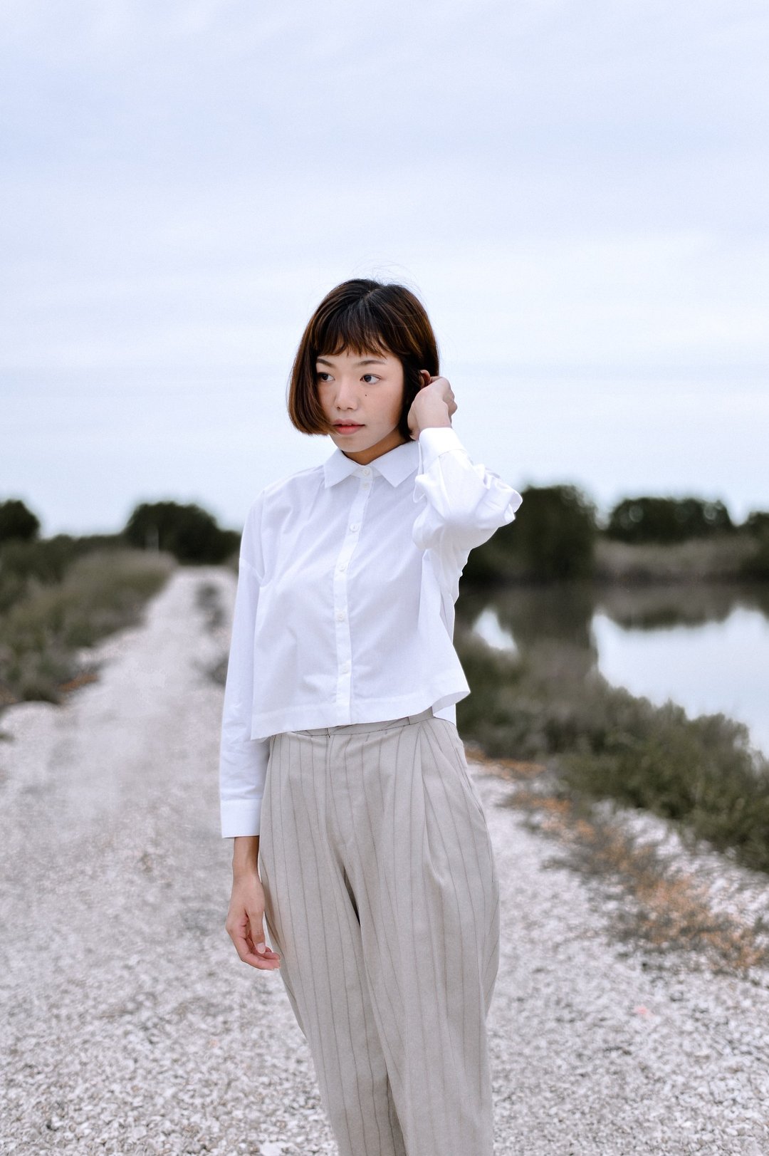Mani Mina Summer White Crop Shirt Long Sleeve - 女装上衣 - 棉 