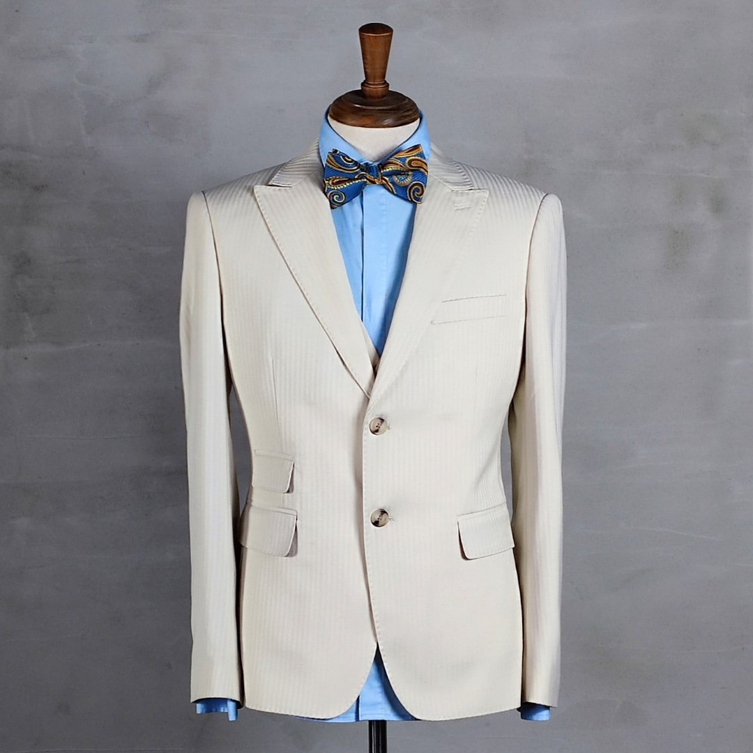 条纹西装外套-HG0253-350 - 男装西装外套 - 聚酯纤维 白色