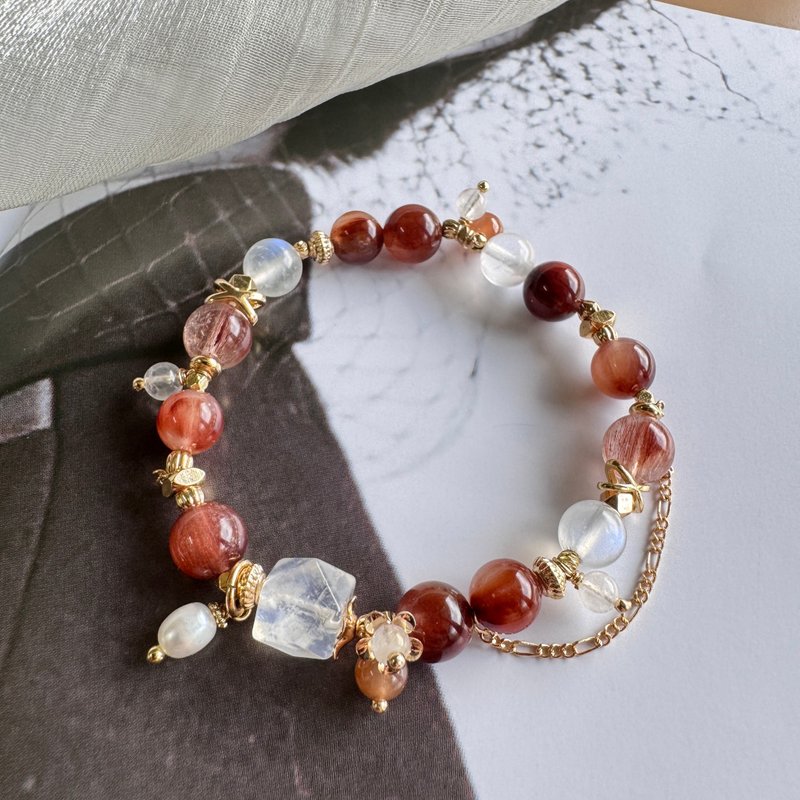 拉丝兔毛设计 法式兔毛 月光石 疗愈人缘好运 - 手链/手环 - 水晶 