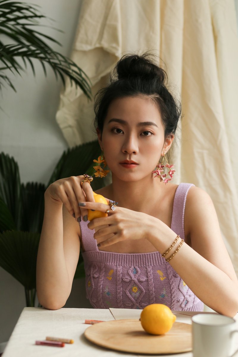 悠悠系列 -花圈 干燥玫瑰红 - 耳环/耳夹 - 真皮 粉红色